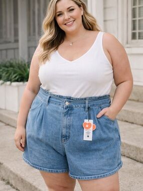 Cider Light Blue High-Waist Denim Shorts